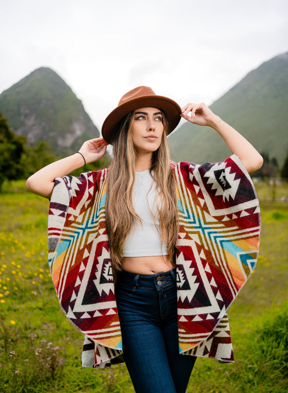 Alpaca double sided poncho for women
